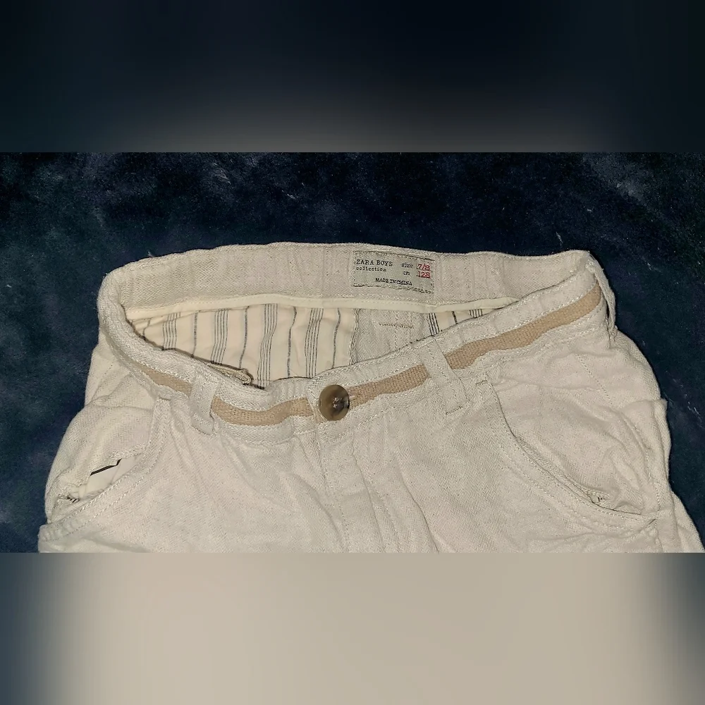 Zara Shorts Linen Cotton, Beige, Boys' Size 7/8, Adjustable Waist